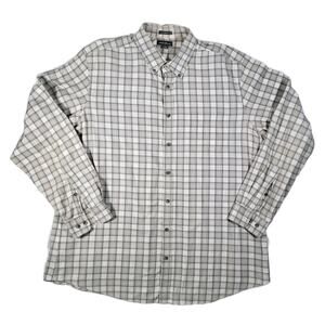 Eddie Bauer XL Tall Relaxed Fit Plaid Button Down Normcore Beige Cotton Shirt